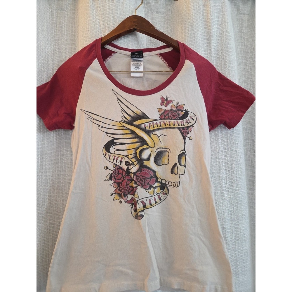 Harley Davidson Women's Shortsleeve Shirt Med Sugar Skull Train Sandusky, Ohio